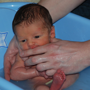Oliver's first bath with Daddy